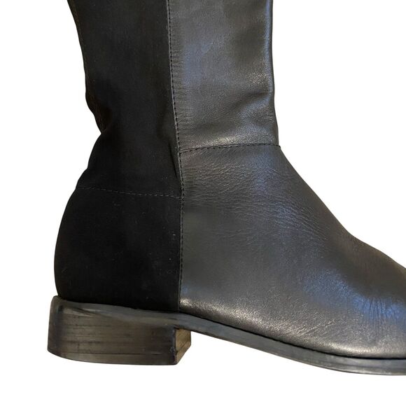 Tahari High Knee Boots 9.5 Black Leather Flats Minimalist Old Money Comfort - Picture 12 of 16